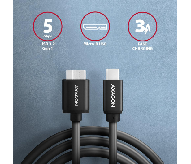 Axagon Kabel BUMM3-CM10AB SPEED Micro-B USB - USB-C 3.2 Gen 1 1 m - 1485430 - zdjęcie 4